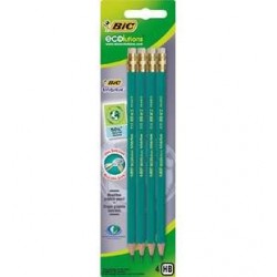 4 Crayons Graphites HB Ecolution avec Bout Gom Bic
