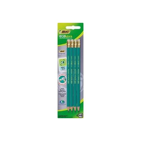 4 Crayons Graphites HB Ecolution avec Bout Gom Bic