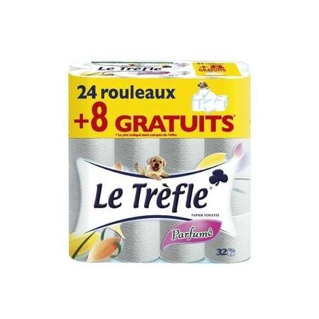 24 Rouleaux + 8 Gratuits de Papier Toilette Parfumé Le Trèfle