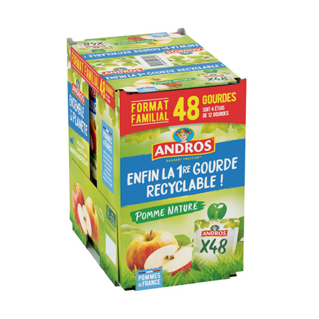 48 Gourdes Recyclables de Compotes de Pommes Andros 48 x 90 G