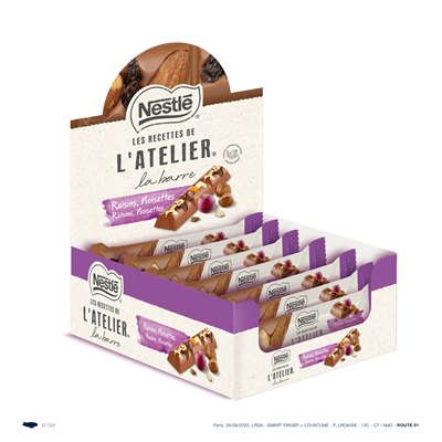 24 Barres Chocolatées Raisins et Noisettes Les Recettes de l'Atelier de Nestlé 24 x 30 G