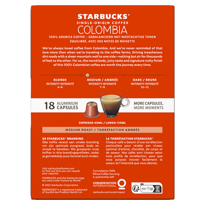 18 Capsules de Café Colombia Starbucks by Nespresso