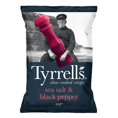 18 Paquets de Chips Saveur Sel de Mer et Poivre Noir Tyrrells 18 x 40 G