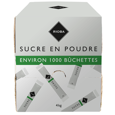 1000 Bûchettes de Sucre en Poudre Rioba 1000 x 4 G